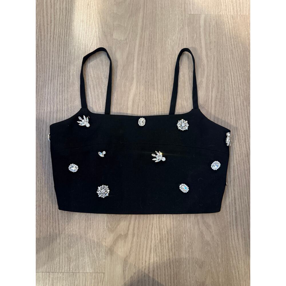 Maje Embellished Black Crop Top with Side Zip NWT